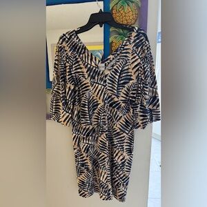 NIC+ZOE Blue and Tan Leaf Print Dress